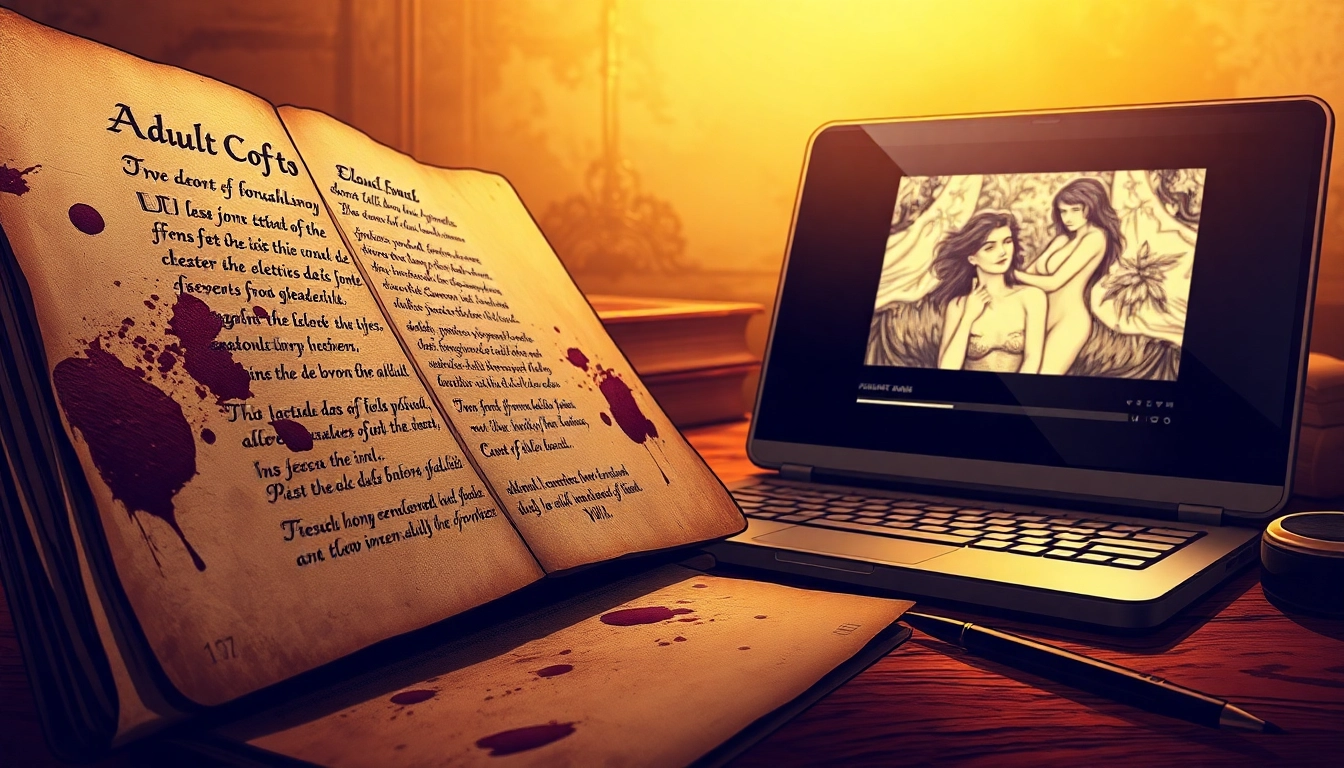 An illustration showing the evolution of smut from old manuscripts to modern digital media, highlighting historical and contemporary elements.